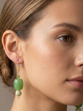 Green Aventurine Barrel Pierced Earrings